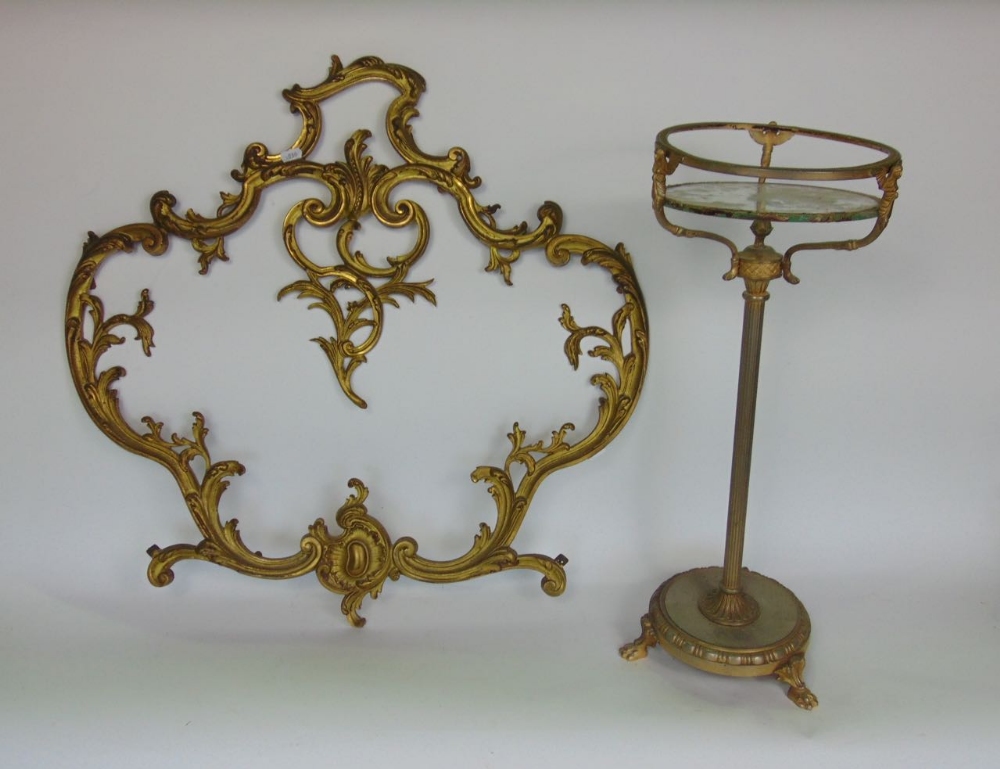 A mixed metalware lot to include an antique cast ormolu pair of chenets with centre piece, pair of - Image 2 of 4