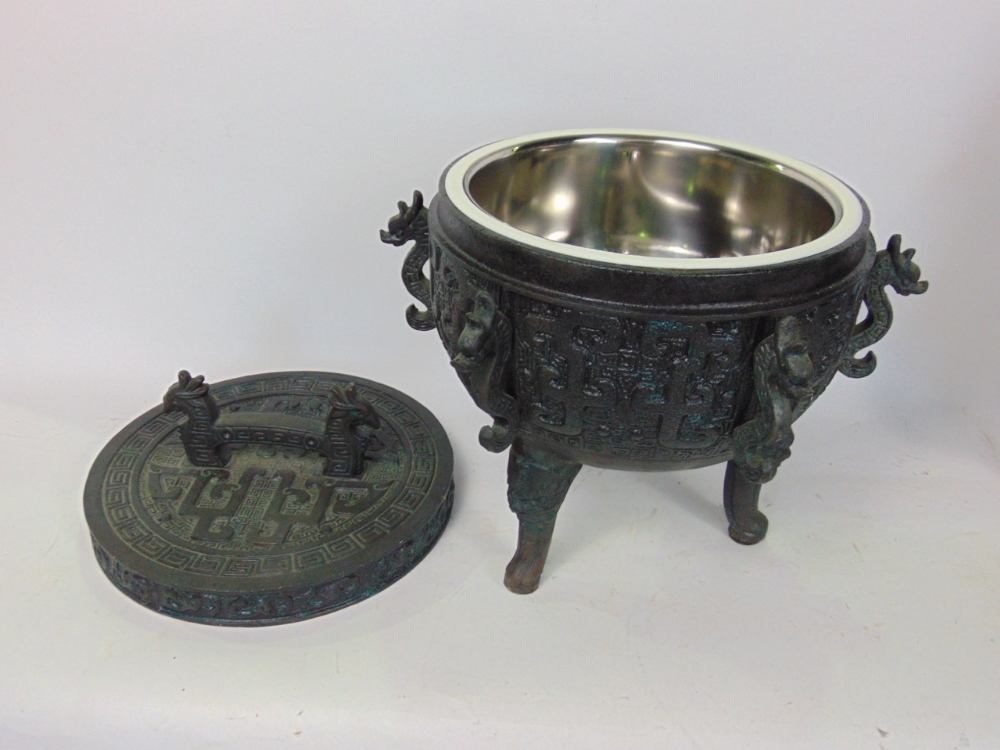 Mixed oriental lot to include antique style sensor/ice bucket; together with further wooden - Image 2 of 4