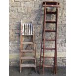 A vintage Slingsby steel held wooden extending ladder together with one other (to be sold for
