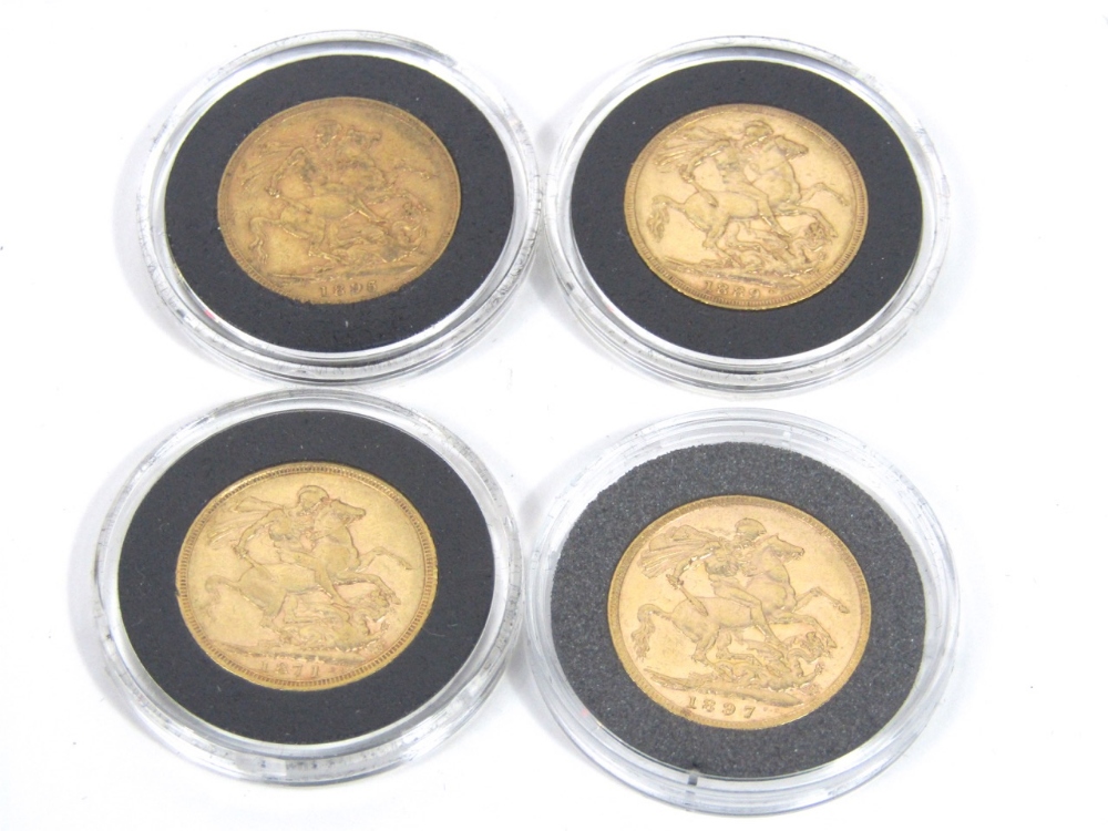 Four full sovereigns dated 1871, 1889, 1895 & 1897