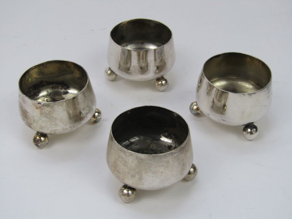 A set of four Victorian salts each with three ball feet, maker RR, London 1879, 4oz approx (4)