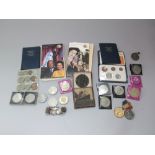 A cased set of 1953 coinage, farthing to half crown, 13 various crowns, Russian silver coin