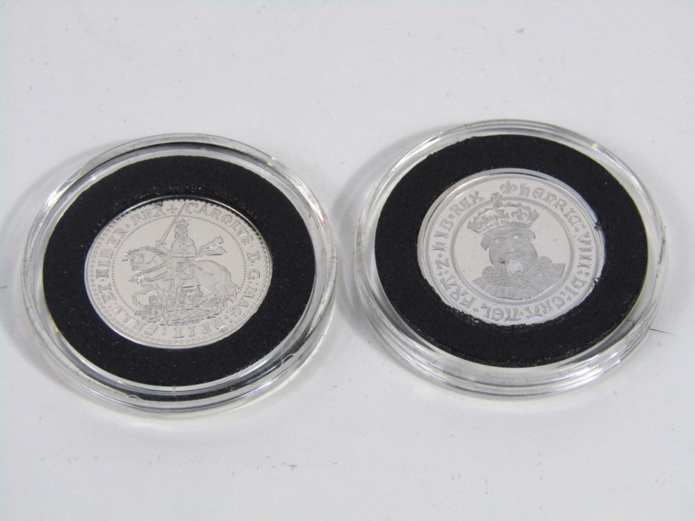 Two small replica silver coins, one depicting Henry VIII, the other a knight on horseback (2) - Image 2 of 2