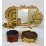 Interesting mixed miscellaneous lot to include embossed brass charger, brass wall bracket fitted