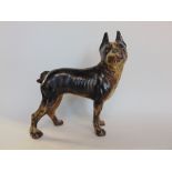 Antique cast iron door stop in the form of a French bull dog, 23cm high