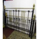 A good quality Victorian style super king size brass and iron bedstead with partial polished brass