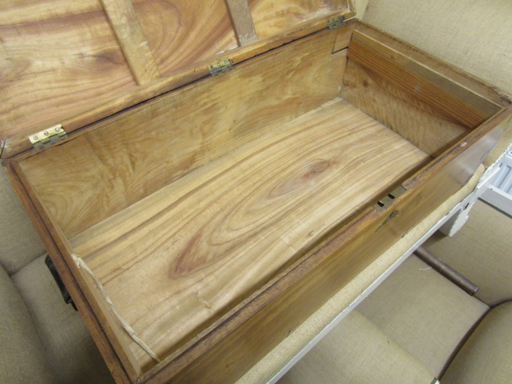 A 19th century camphor wood travelling box with flush fitting brass banded borders - Image 2 of 2