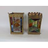 Two similar arts and crafts leaded glass hall lanterns