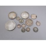 A collection of silver coinage 1887 & 1889 crowns, George IIII shilling 1787, William III crown 1696