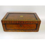 19th century flame mahogany writing slop with good rosewood and box wood borders, 45cm long