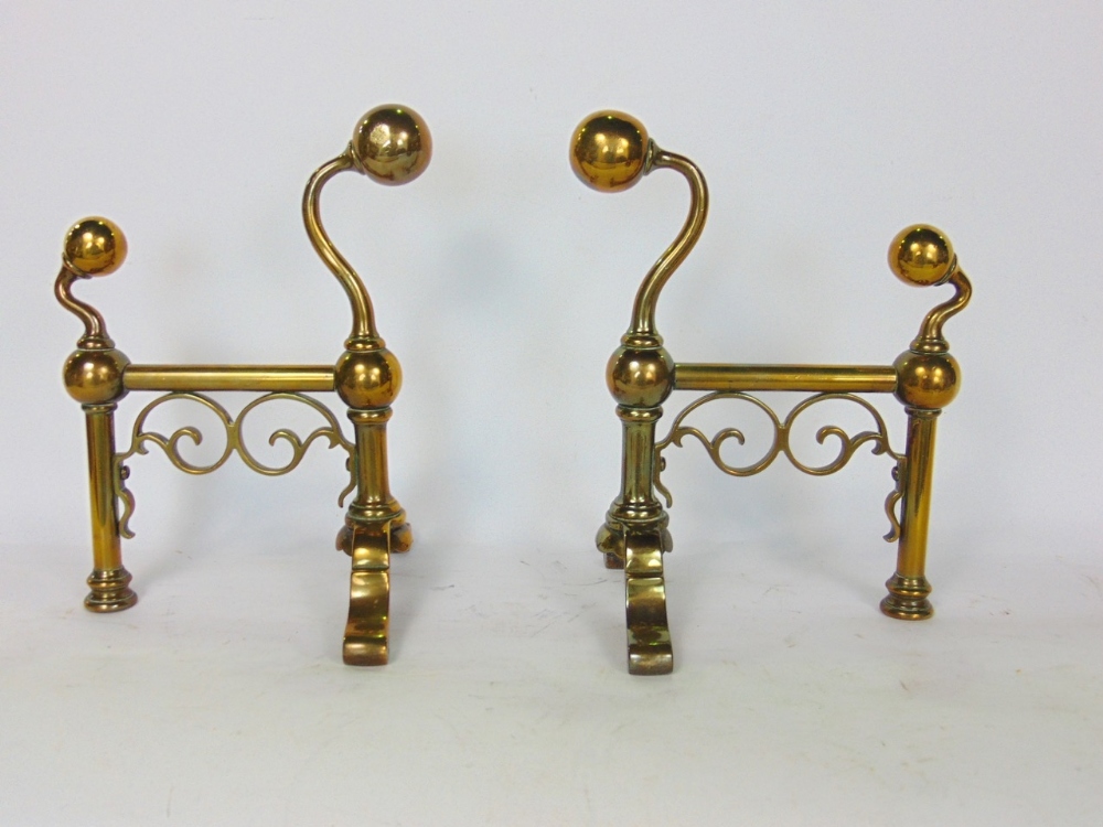 Set of three cast brass barley twist fire irons; together with a pair of fire dogs, brass trays - Image 2 of 3