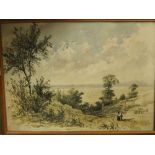 A collection of six 19th century watercolours of landscape subjects including a coastal landscape