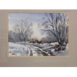 A watercolour by Jane Lampard of a winter landscape signed bottom right, inscribed verso Winter,