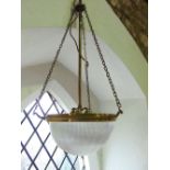 A late 19th century domed glass ceiling light, with gilt brass frame and cut glass shade, 73cm long