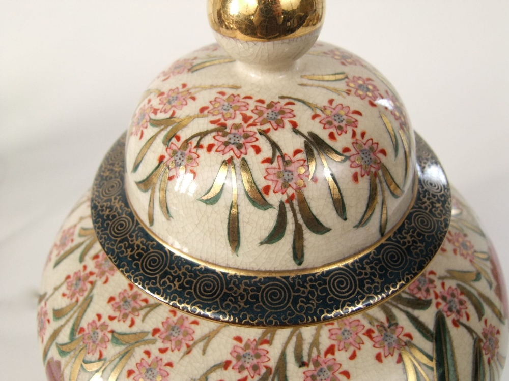 A table lamp, probably by Rochamp, in the Kutani range, in the form of a vase and cover with painted - Image 3 of 3