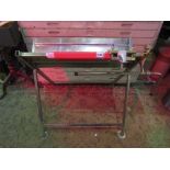 A Clarke x framed folding saw bench, small quantity of garden tools and collection of down lighters