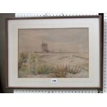 A pair of early 20th century watercolours and landscapes with windmills, probably in East Anglia,