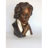 A cast plaster bust of Beethoven, signed A Weekes & Co Limited, 33 cm high approx (AF).