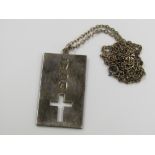 A silver ingot type necklace with pierced cross detail, 17g