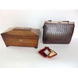 Miscellaneous lot to include a 19th century rosewood sarcophagus tea caddy, the hinged lid enclosing