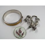 A Norwegian brooch and hinged bangle; both silver with guilloche enamel decoration, together with