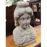 A carved hardwood figure of a female head and bust in art nouveau manner, 37cm high