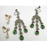 A pair of silver paste set articulated drop earrings together with a pair of costume earrings with