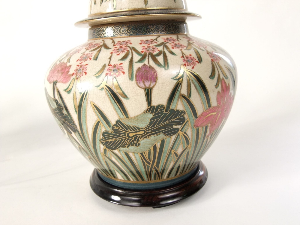A table lamp, probably by Rochamp, in the Kutani range, in the form of a vase and cover with painted - Image 2 of 3