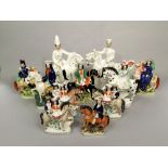 A collection of 19th century Staffordshire equestrian figure groups including Louis Napoleon and