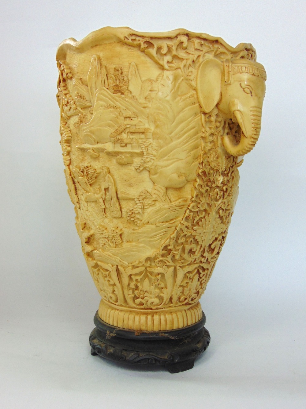 Japanese porcelain jardiniere on stand in the Satsuma manner, 70 cm high; together with a resin twin - Image 2 of 4