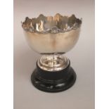 Edwardian silver pedestal bowl with cast shell and scrolled rim, maker, W.H.S. Birmingham 1910, 16