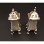 Pair of Walker & Hall square baluster peppers, maker Walker & Hall, Sheffield 1930, 10 cm tall,