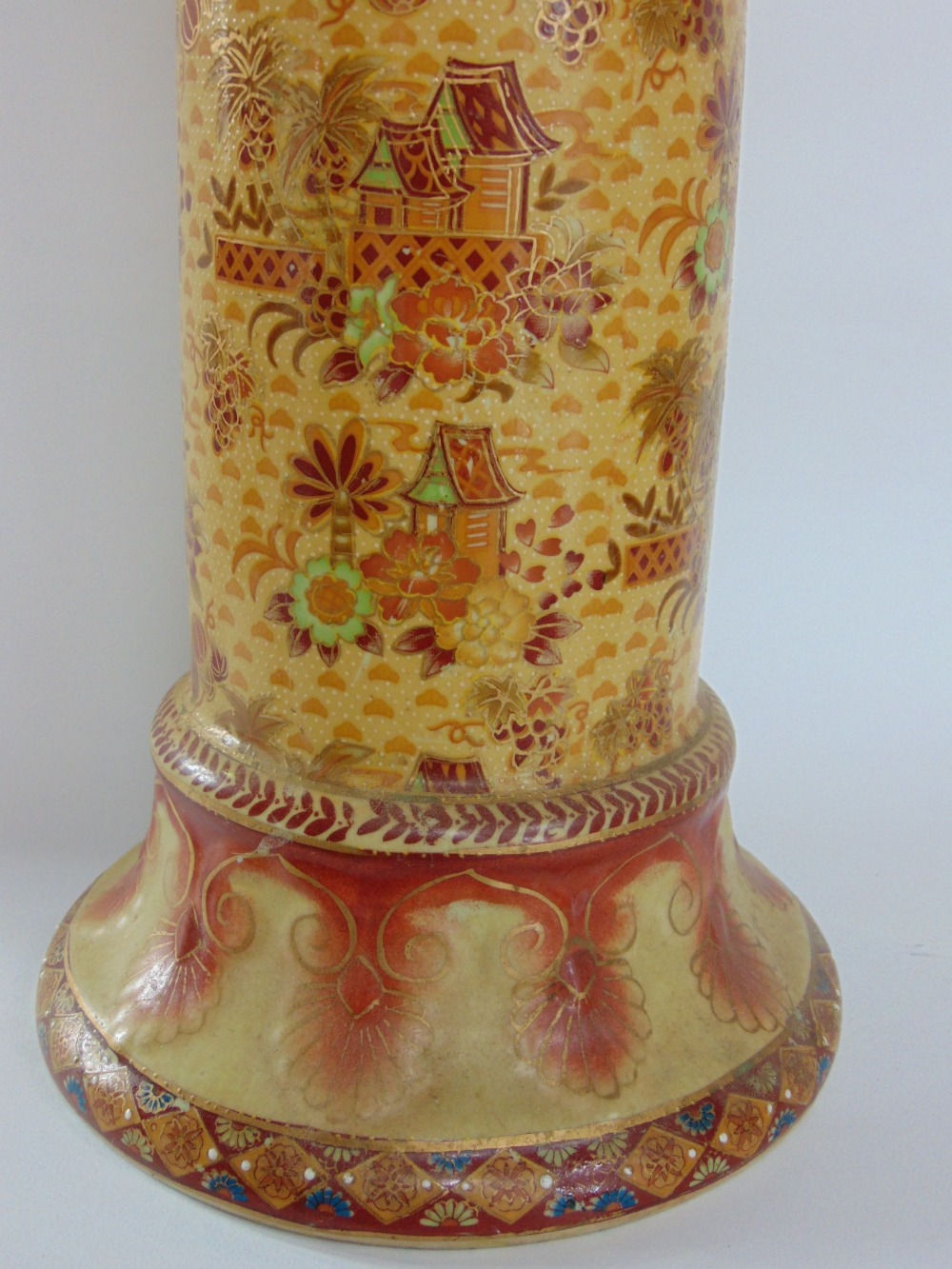 Japanese porcelain jardiniere on stand in the Satsuma manner, 70 cm high; together with a resin twin - Image 4 of 4