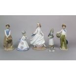 A Lladro Daisa model of Cinderella together with a pair of Nadal models of a boy and girl both