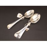 Set of four late Victorian silver old English table spoons, maker P.A. & S. Sheffield 1891, 8oz