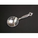 George Jensen of Denmark sterling silver caddy spoon with flowering finial, 10.5 cm long