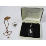 A 9ct art nouveau necklace, the pendant set with a citrine and seed pearls - 4.5g, together with a