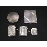 Collection of bijouterie silver to include two silver vesta cases, silver pill box, silver trinket