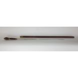 Interesting antique sword stick with leather wrapped cane mounted with cast bronze knop of a