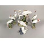 A collection of Lladro models of cranes comprising boxed Fluttering Crane 01598, Preening Crane