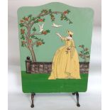 Art deco wooden fire screen decorated in relief with a female character and doves within a garden