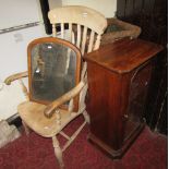 A Victorian walnut veneered music/pier cabinet with inlaid detail, together with a stripped