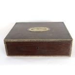 19th century mahogany and ivory inlaid work box, the hinged lid enclosing a fitted interior with