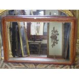 A Victorian walnut veneered chimney glass with inlaid straw work banding, 102 cm x 66 cm approx