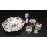 A mixed collection of bijouterie silver and white metal to include Edwardian silver bonbon dish with