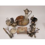 Mixed collection of various silver plate to include silver plated lidded claret jug, twin handled