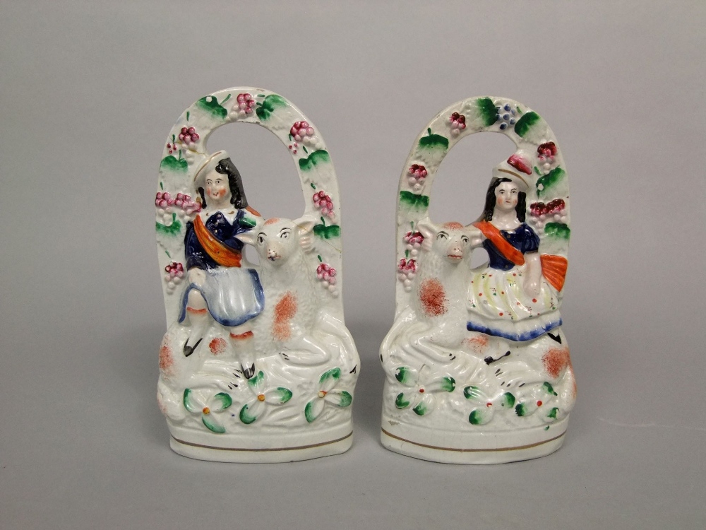A collection of 19th century Staffordshire figures including a pair of arbour groups with a boy - Image 4 of 5