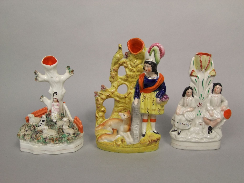 A collection of 19th century Staffordshire figures including a pair of arbour groups with a boy - Image 3 of 5