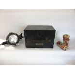 Vintage military issue admiralty signalling lamp and gas mask in original box