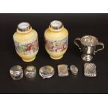 Mixed collection of bijouterie silver to include two vesta cases, two trinket boxes, compact, silver